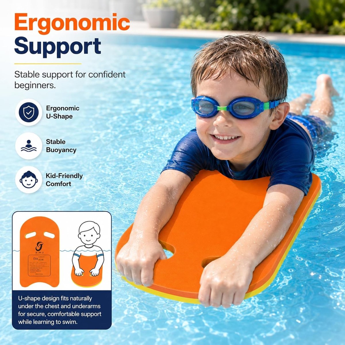 Zwemplank - Oranje - 28,5 x 45 cm - Duurzaam EVA-schuim - Voor Training en Aquafitness