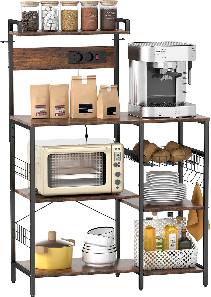 HOMCOM Keukenopbergrek Spaanplaat, staal 90L x 42B x 130H cm Rustiek bruin