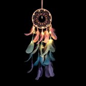 Traditionele Veelkleurige LED Dromenvanger, Verlichte Wanddecoratie, Handgemaakte Boho Sfeerlamp, Met kleurrijke LED-verlichting, Decoratieve muurhanger voor slaapkamer en woonkamer