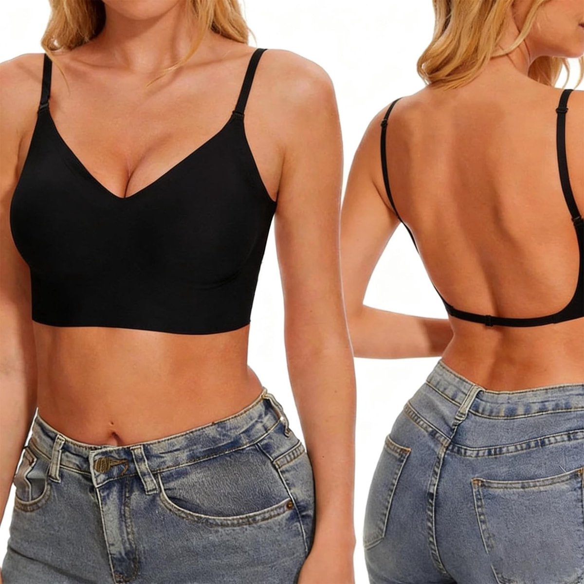 Solidchoice - Damesbeha zonder Beugel met Push-Up Effect, Zwart, Maat S