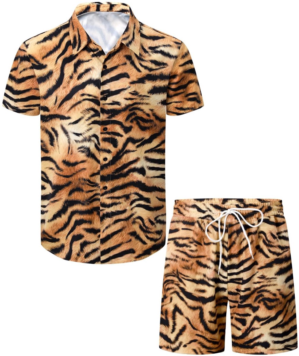Solidchoice - Dierenprint Shirt en Shorts Set van 2 Casual Hawaii Outfits