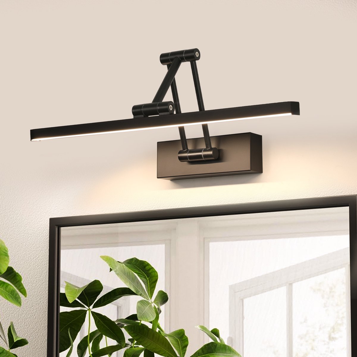 Riserva LED Wandlamp/spiegellamp modern langwerpig zwart, verstelbaar 40cm, 9W neutraal wit 4500K Ra80, ijzer, voor badkamer, slaapkamer, keuken