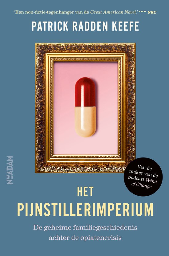 Een pil met een rode en witte bovenkant, geplaatst in een gouden lijst met een roze achtergrond.