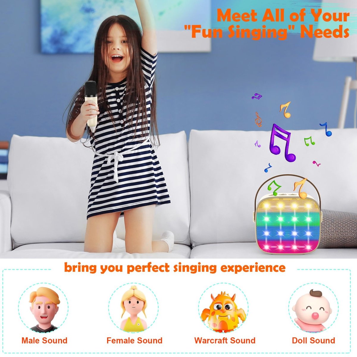Solidchoice - Karaoke Machine voor Kinderen met 2 Microfoons en LED Lichten