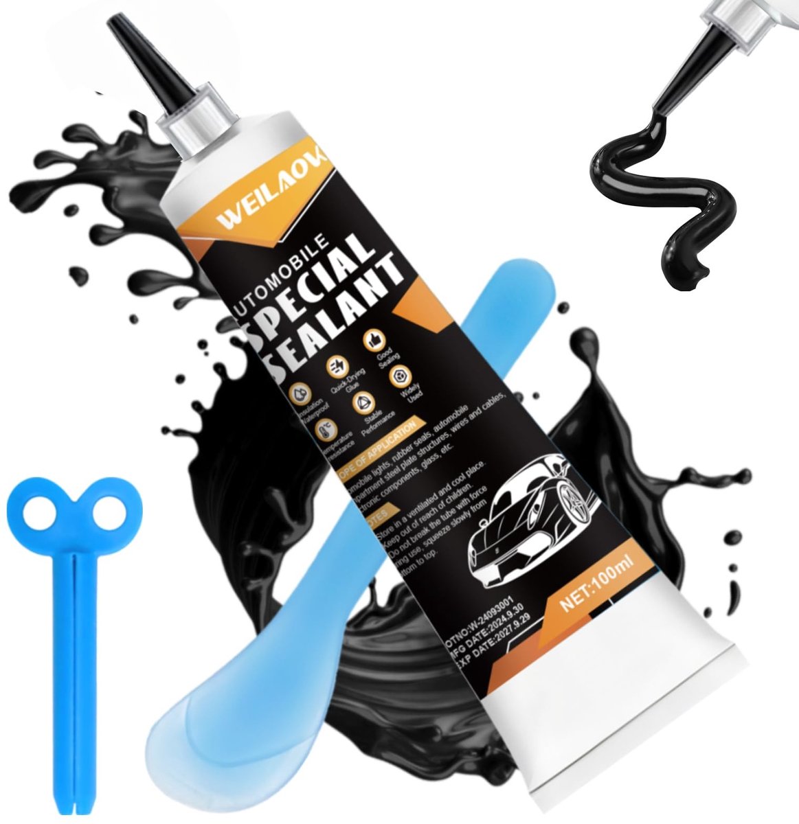 Solidchoice - Zwarte Siliconeslijm voor Auto-Ramensluiting (100ml)