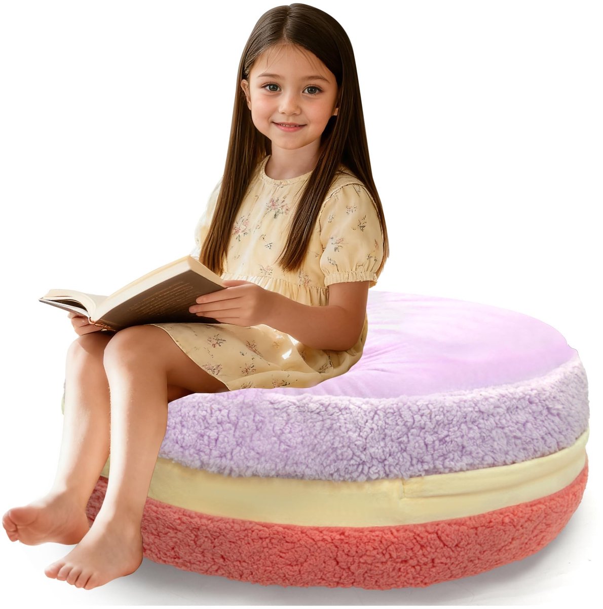 Solidchoice - Macaron Zitzak voor Kinderen en Tieners, Comfortabele Sherpa Pouf