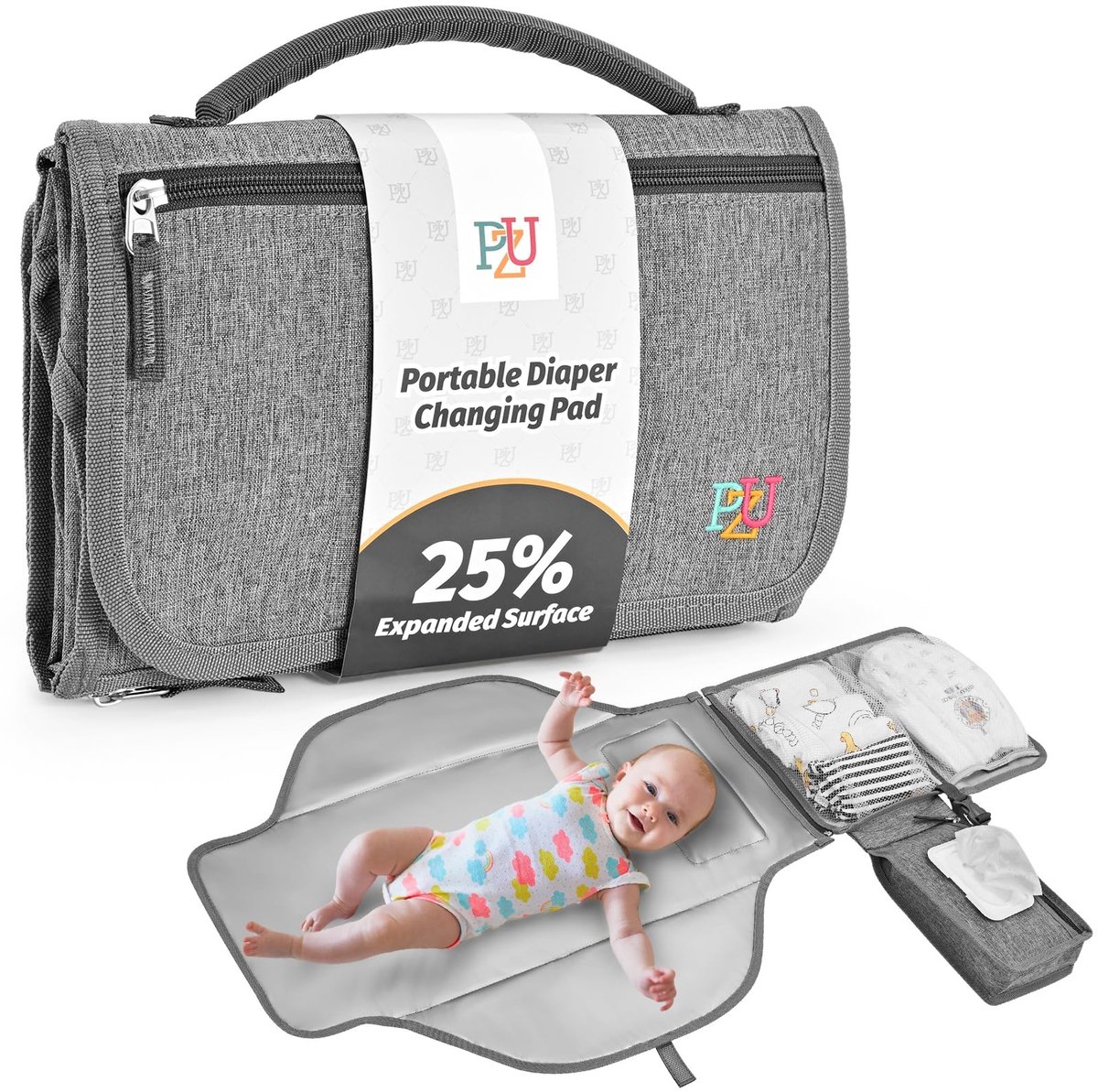 Solidchoice - Portable Baby Aankleedmat met Wipe Bag en Kussen Grijs