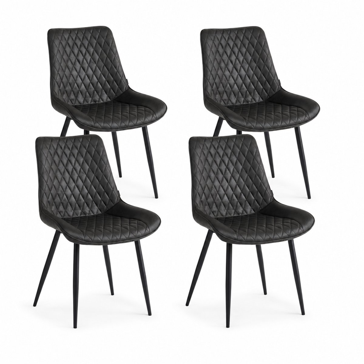 Colenis - Adama Eetkamerstoel - Set Van 4 - Antraciet - Microfiber - Industrieel