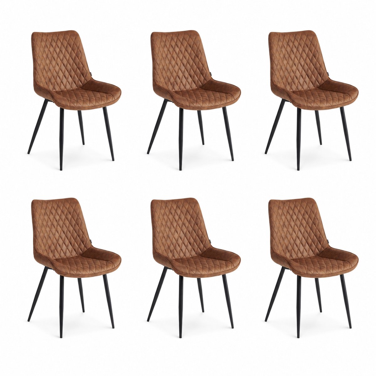 Colenis - Adama Eetkamerstoel - Set Van 6 - Cognac - Microfiber - Industrieel