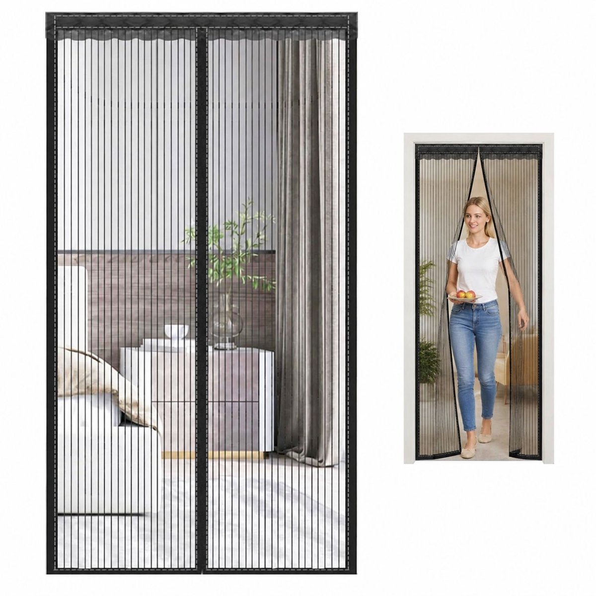 Vliegengordijn Magnetisch - Vliegengaas voor Deur Zonder Boren - Magnetische Deurhor tegen Vliegen en Insecten - Zwart - 110 x 210 cm