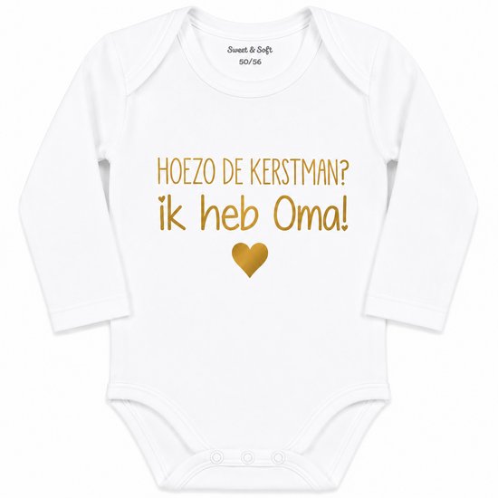 Baby Rompertje verrassing Cadeau Hoezo de kerstman? Ik heb oma  | Lange mouw | wit | maat 50/56 | cadeau mijn 1e eerste kerst kerstmis of zwangerschapsaankondiging baby