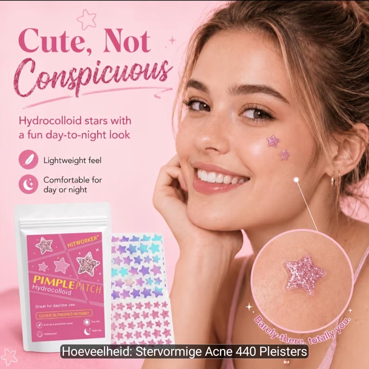 Hydrocolloïd Acne Patches Stervorm – 440 Stuks – Pimple Patches – 3 Kleurrijke Designs – Dag & Nacht – Waterproof