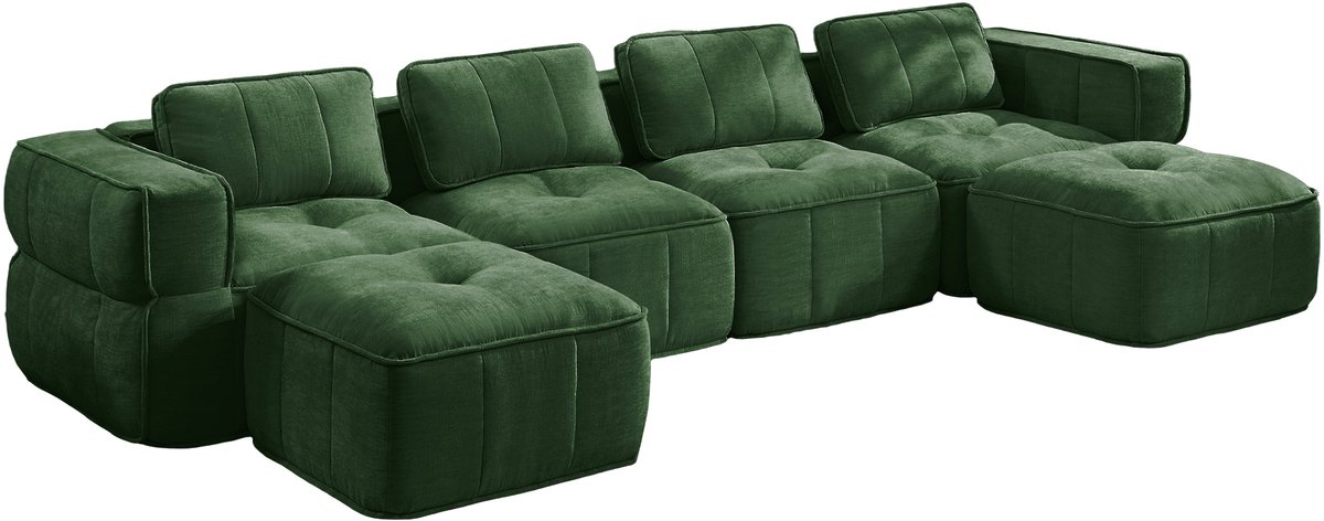 HAUSS SPOLE U-Bank - Modulaire Bank Met 2 Hockers - Zonder Montage En Met 32D Schuim - Voor Woonkamer - Polyester Groen