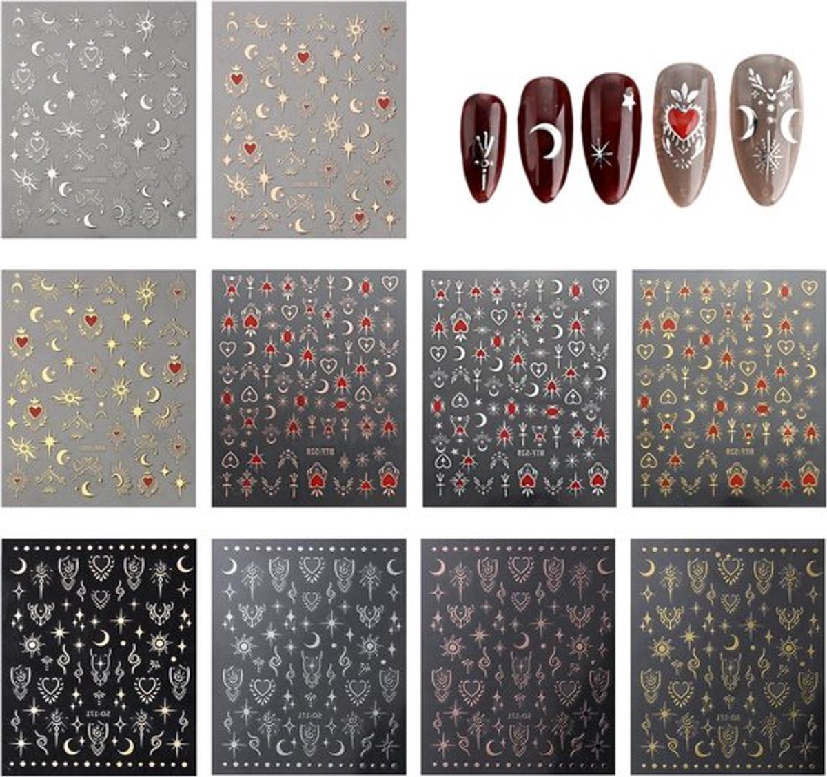 Premium - Nagelkunststickers - 10 stuks - Maan en ster - Foliegoud - Nagelstickers - Nagelkunstmaterialen - Handnagelkunstdecoratie - DIY design