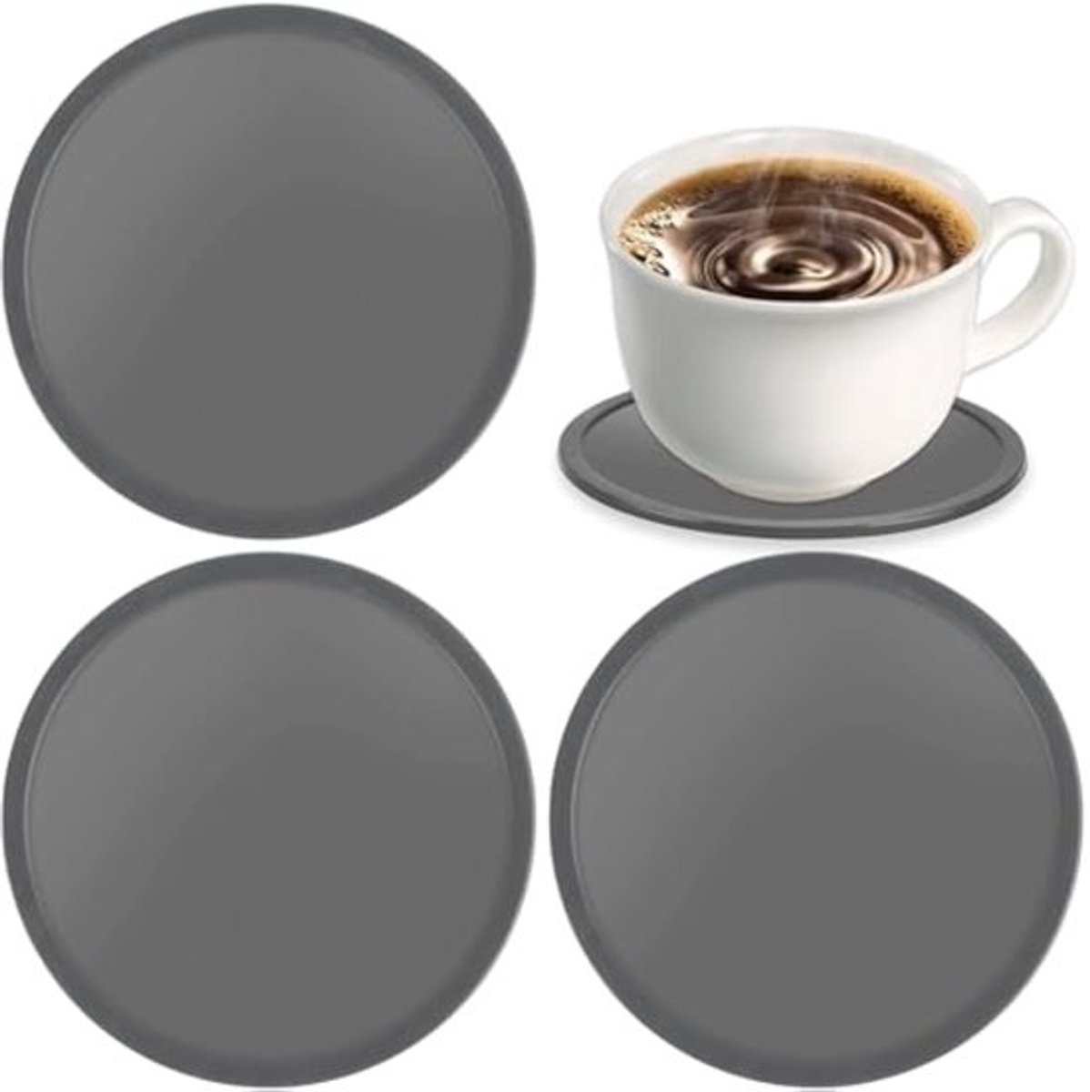 Siliconen Onderzetters voor Dranken - Grijze Ronde Mokken Matjes - Antislip Onderleggers voor Koffie, Bier, Wijnglas - Thuis en Bar (Set van 3)