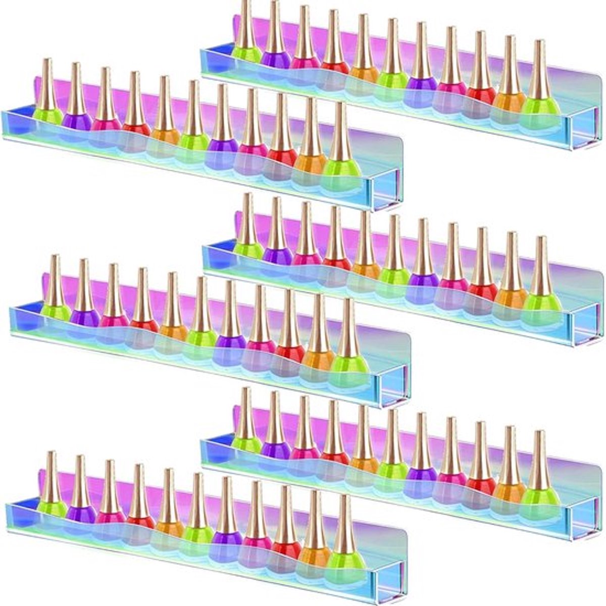 Kleurrijke Wandgemonteerde Nagellak Organizer met 6 Pcs, Acryl Display voor Manicure, Pedicure en Schoonheidsproducten, Ideaal voor Essentiële Olie en Zonnebrillen