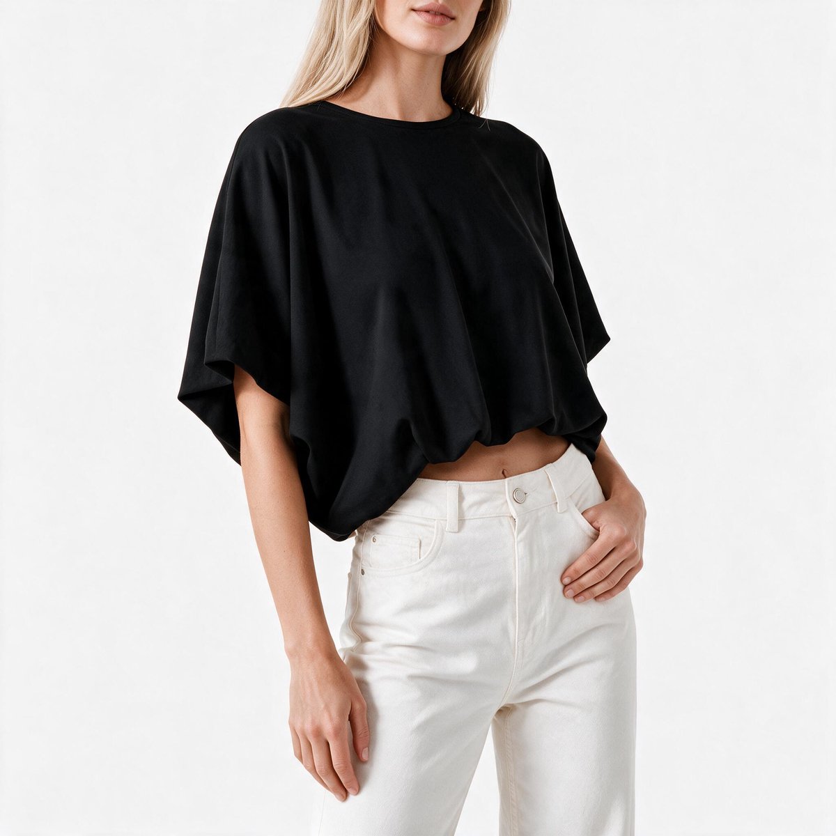 Imily Bela Dames Oversized Croptop met Wijde Korte Mouwen