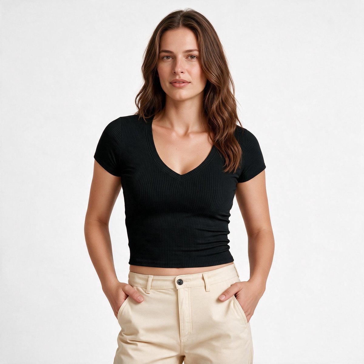 Imily Bela Dames Aansluitend T-shirt met V-hals