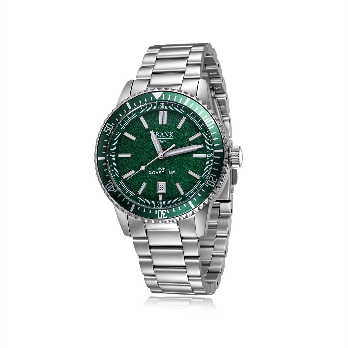 Frank 1967 7FW-0031 – Heren Horloge – Groene Wijzerplaat – RVS Schakelband – 40 mm – 5 ATM Waterbestendig – Cadeau voor Mannen