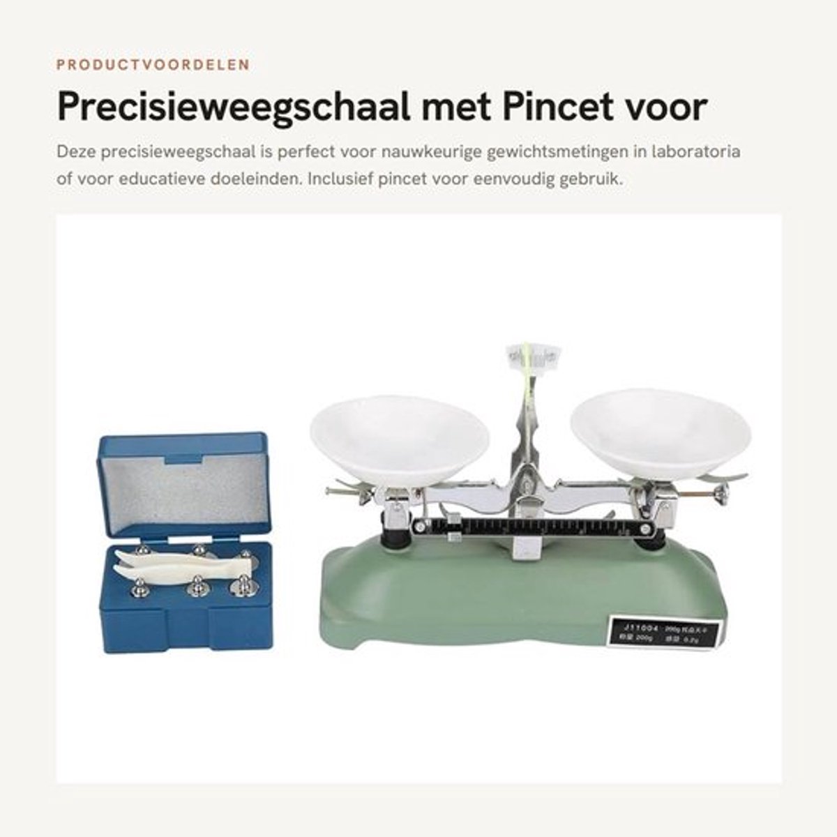 Bankweegschaal 200g/0,2g - Precisiegewicht 5g/10g/20g/50g/100g - Pincet - Leermiddel Chemie/Natuurkunde - Geschikt voor Experimenten - Eenvoudig te Bedienen - Weegschaal