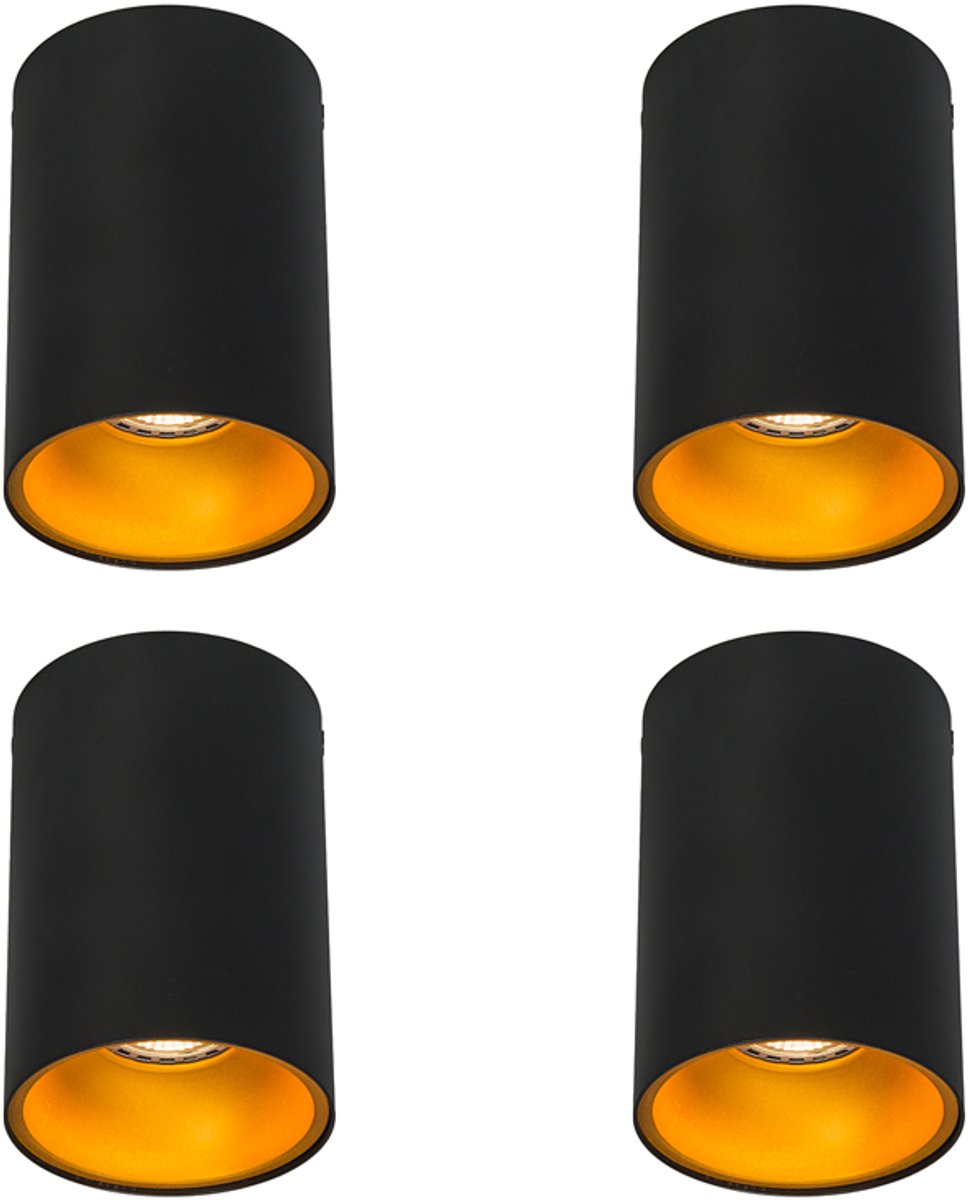Qazqa spot - 89313 - zwart goud , max. 50W, geschikt voor led, 9.5cm, ideaal als woonkamer, keuken en lamp, in set van 4.
