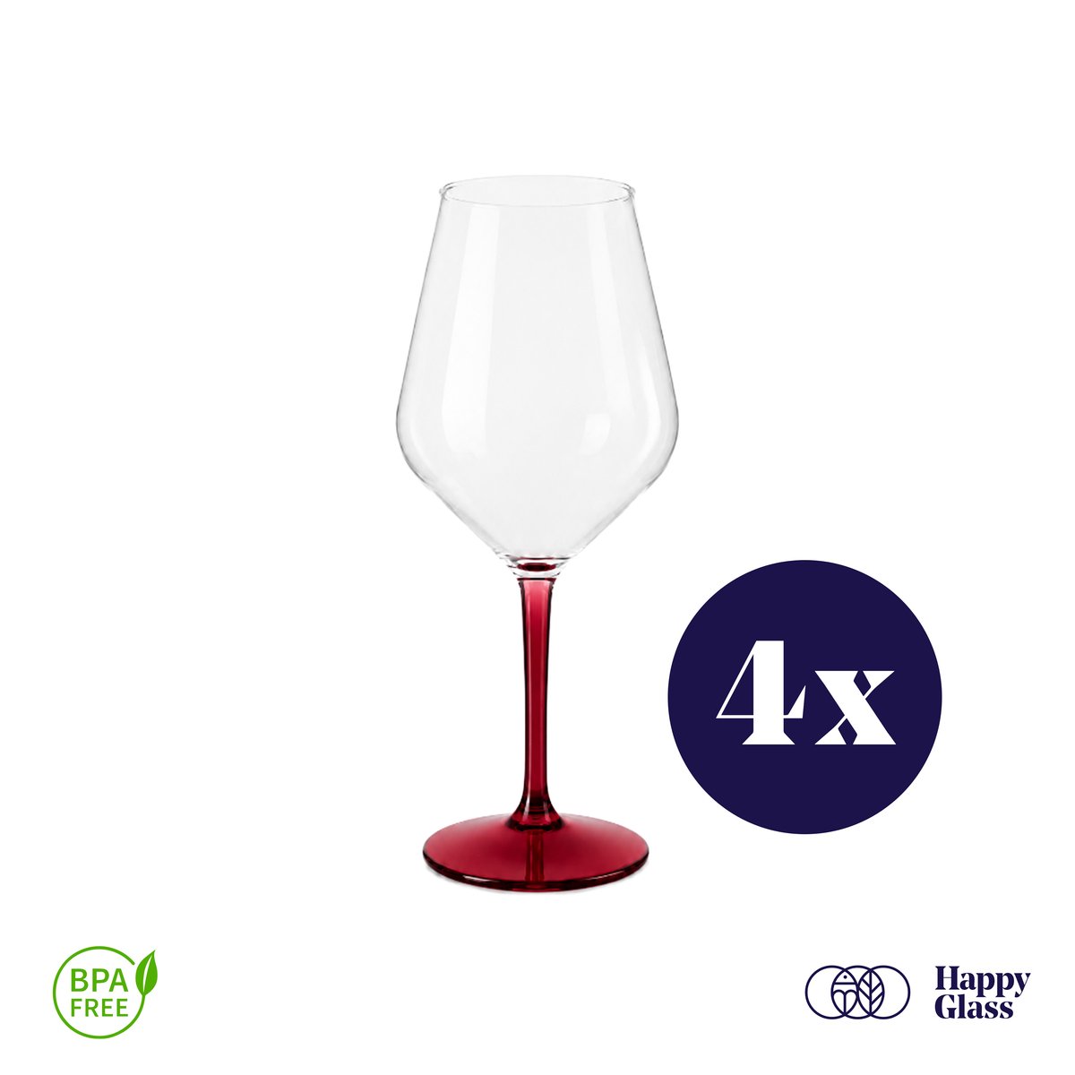 HappyGlass Lady Abigail plastic wijnglazen – Set van 4 kunststof herbruikbare wijnglazen – 47cl – Burgundy red steel – BPA-vrij Tritan