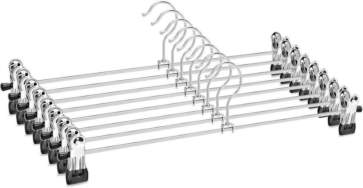 SSTRWGOOD 8 Stuks Broekenhanger - Verstelbare Rutschvaste Clips - 40 cm Metalen Kleerhanger - Geschikt voor Broeken, Rokken en Ondergoed - Glanzend Chroom