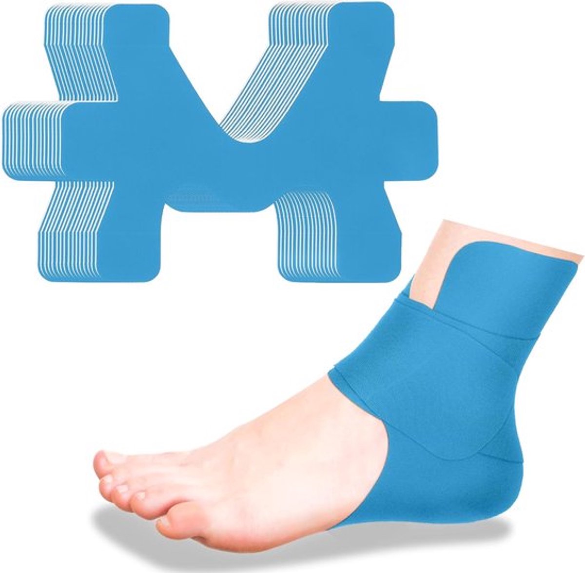 10 stuks kinesiologietape voor enkeltape, voorgesneden, atletisch origineel katoen, waterdicht en ademend, biedt ondersteuning en stabiliteit aan het doelgebied voor ligament en spier (blauw)