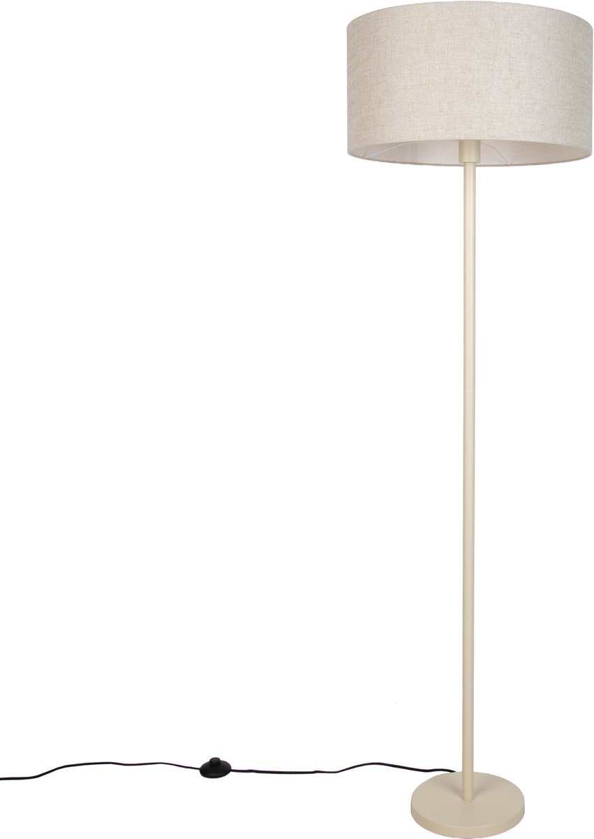 Qazqa japandi staande lamp met kap - Simplo - beige, rond, max. 15W, geschikt voor led, 170cm, ideaal als woonkamer lamp