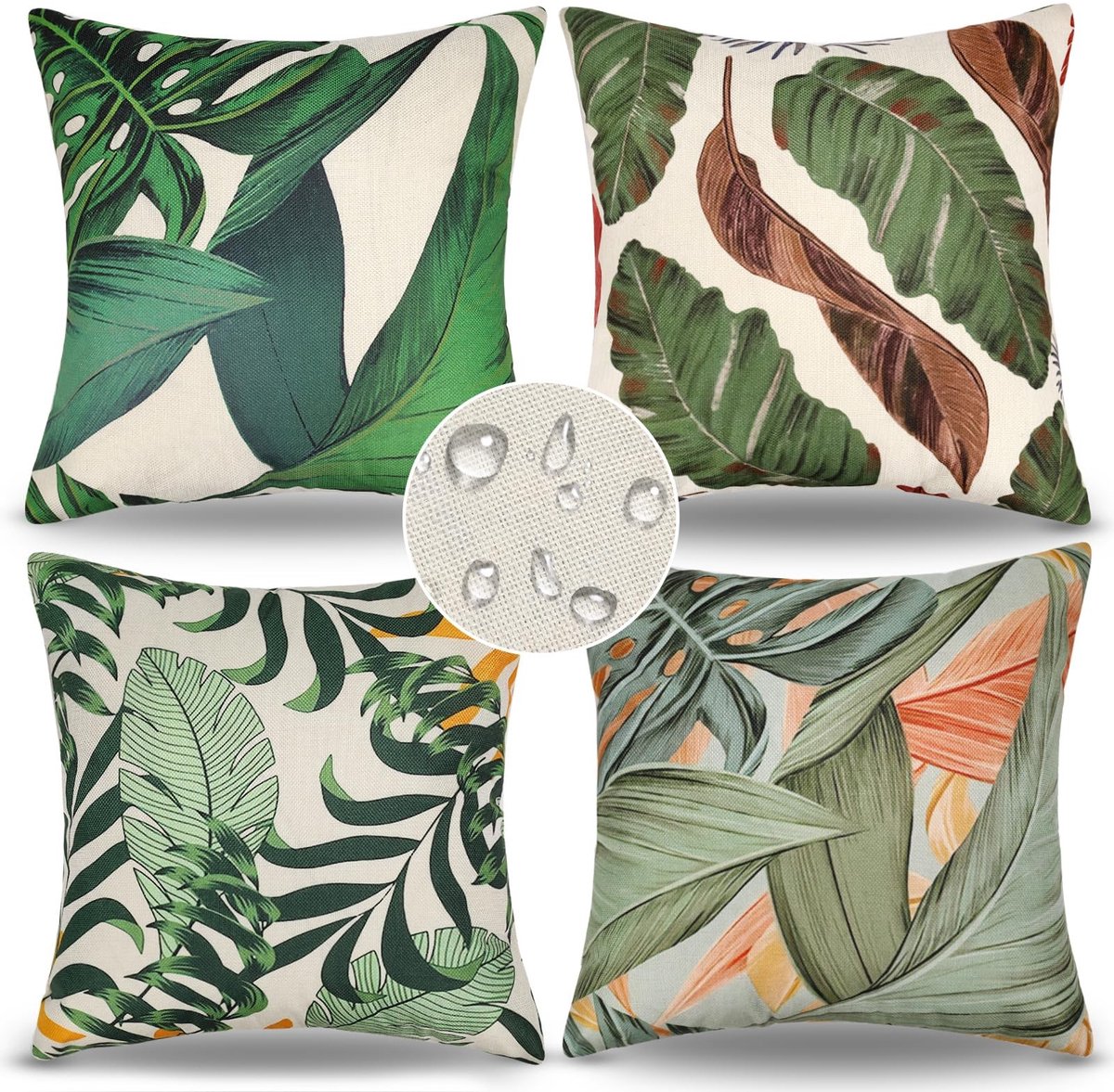 Solidchoice - Set van 4 Moderne Kussenhoezen 40 x 40 cm Groen Bladpatroon