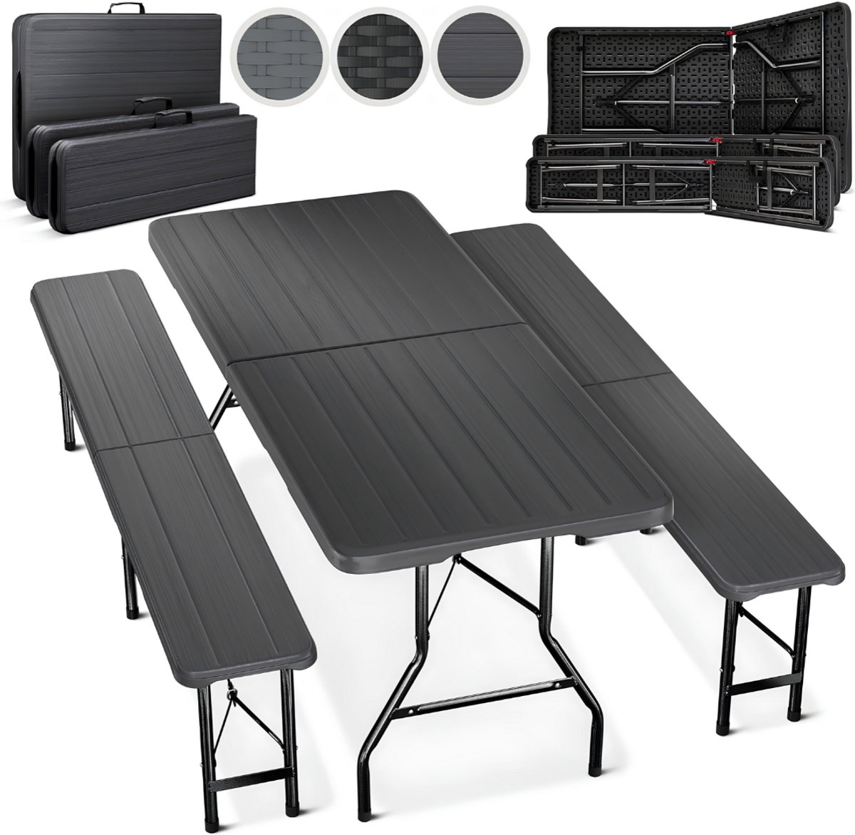 TYR® Tafel - Biertafel - Biertafel met Banken - Antraciet - 90cm x 74cm x 8cm