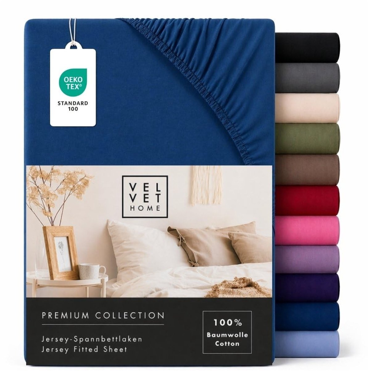 Solidchoice - Jersey Hoeslaken 200x200cm van 100% Kammen Katoen, Marineblauw