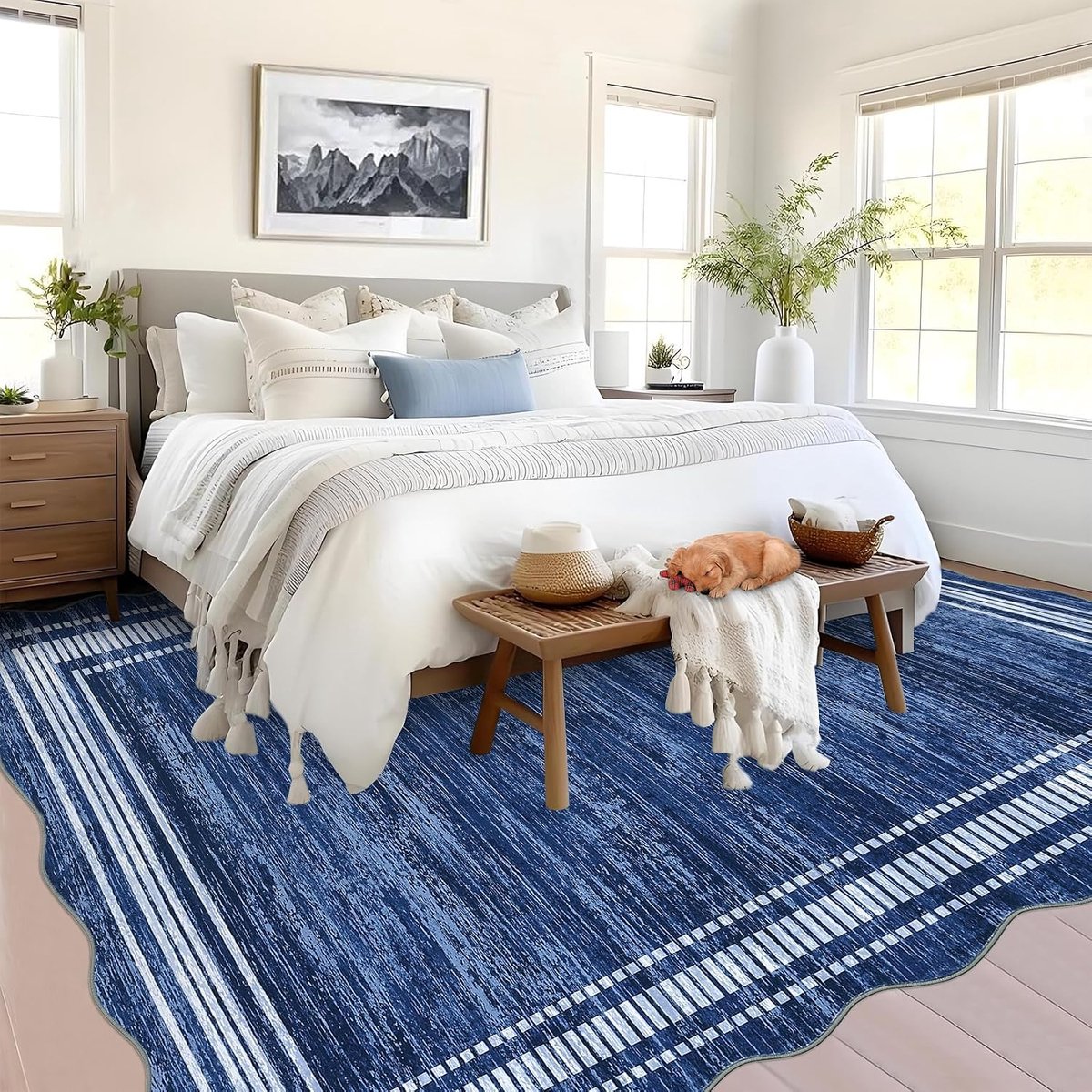 Fluwelen Vloerkleed 80x150 cm Marineblauw - Wasbaar en Opvouwbaar; 1200 gsm Polyester