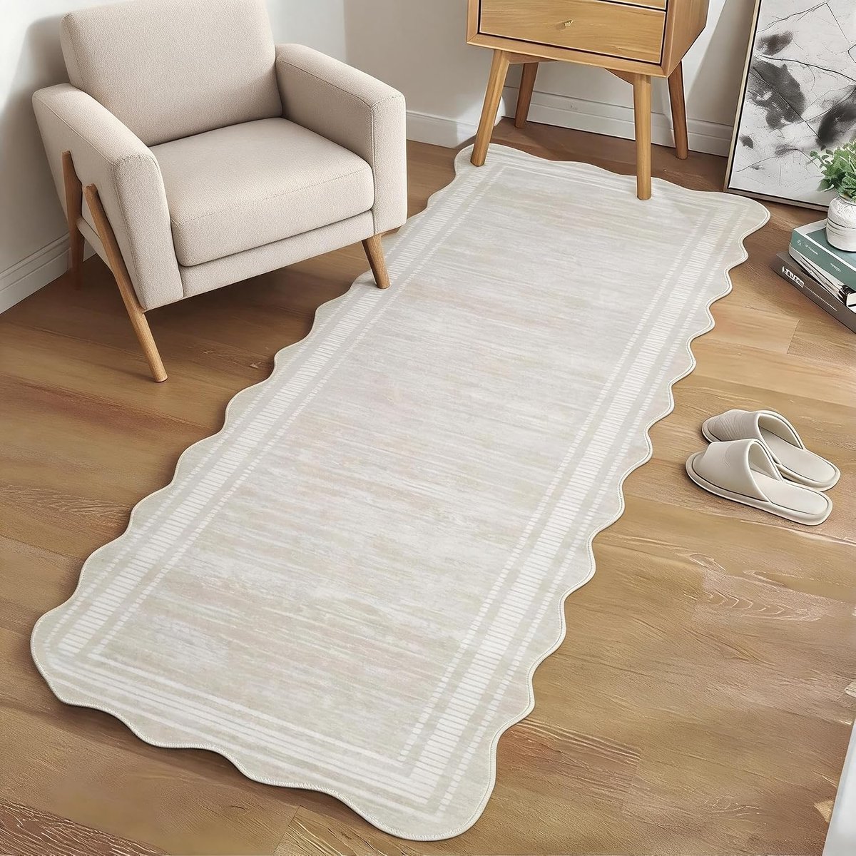 Fluwelen Loper 61x183 cm Gebroken Wit - Wasbaar en Opvouwbaar; 1200 gsm Polyester