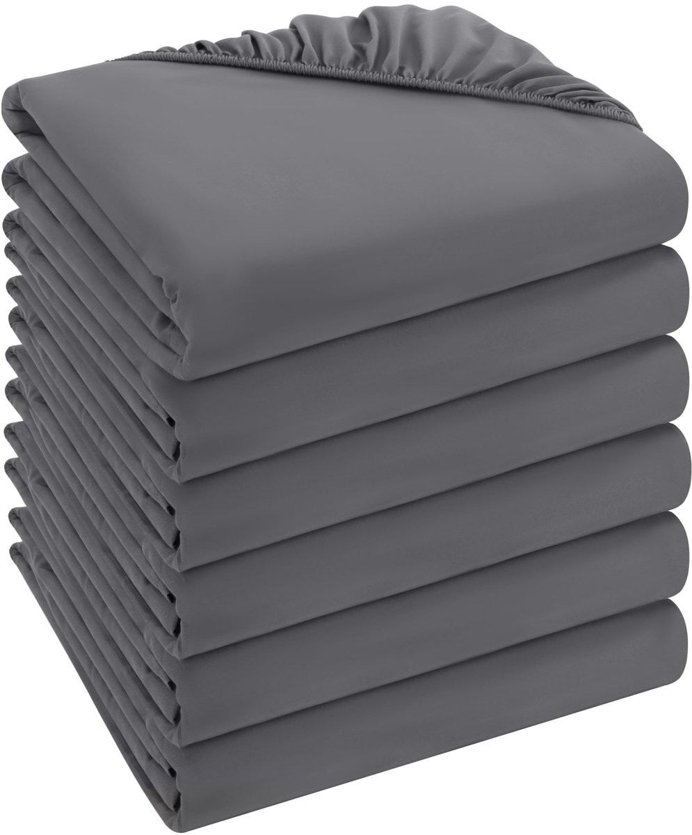 Solidchoice - Set van 6 Fitted Sheets 180x200 cm Microfiber Grijs met 35 cm Hoekhoogte