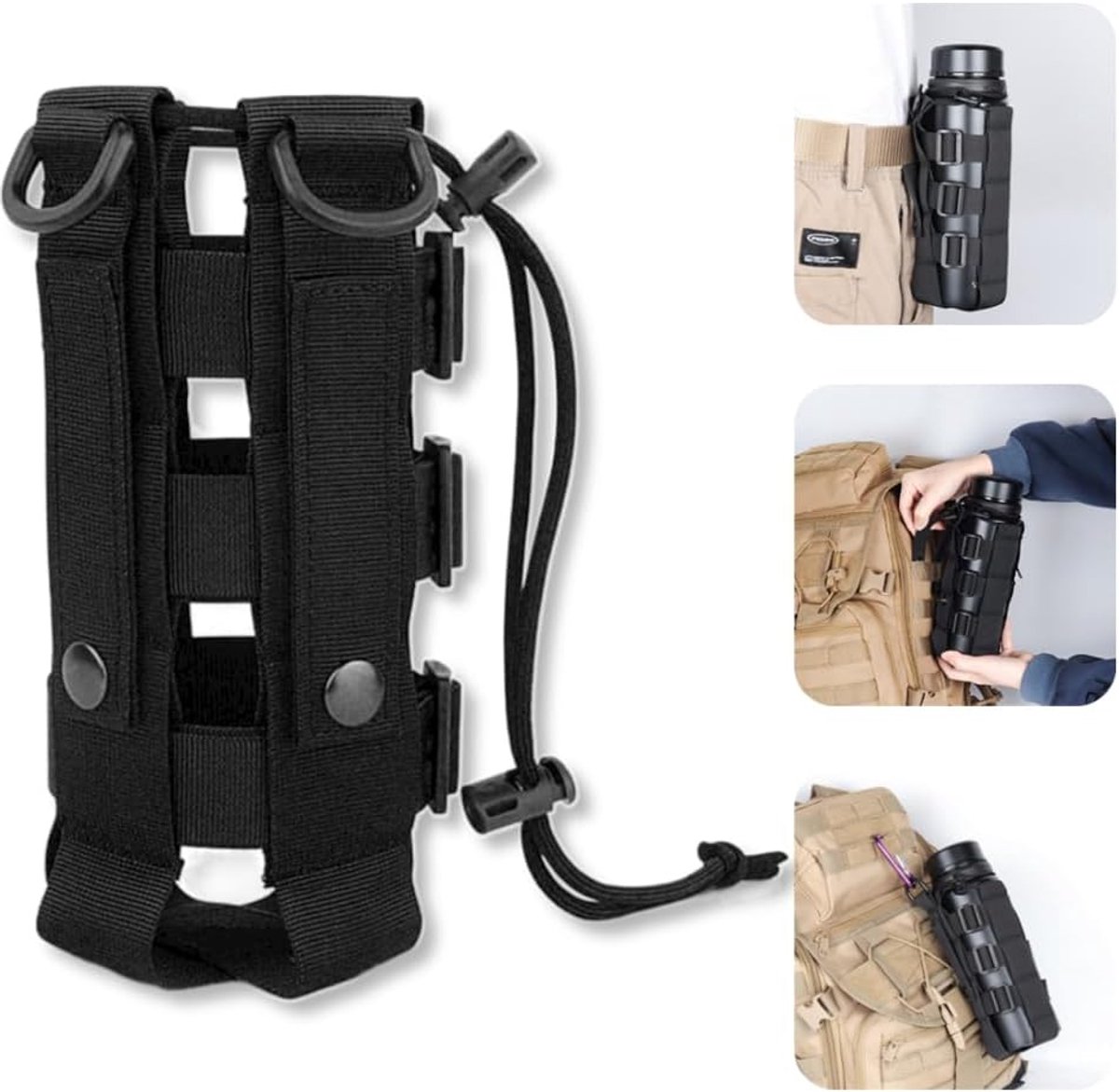 Tactische Waterfles Houder - Verstelbare Flessenzak met Trekkoord - Waterdichte Pouch voor Wandelen, Camping en Sport - Draagbare Webbing Tas voor Waterkoker