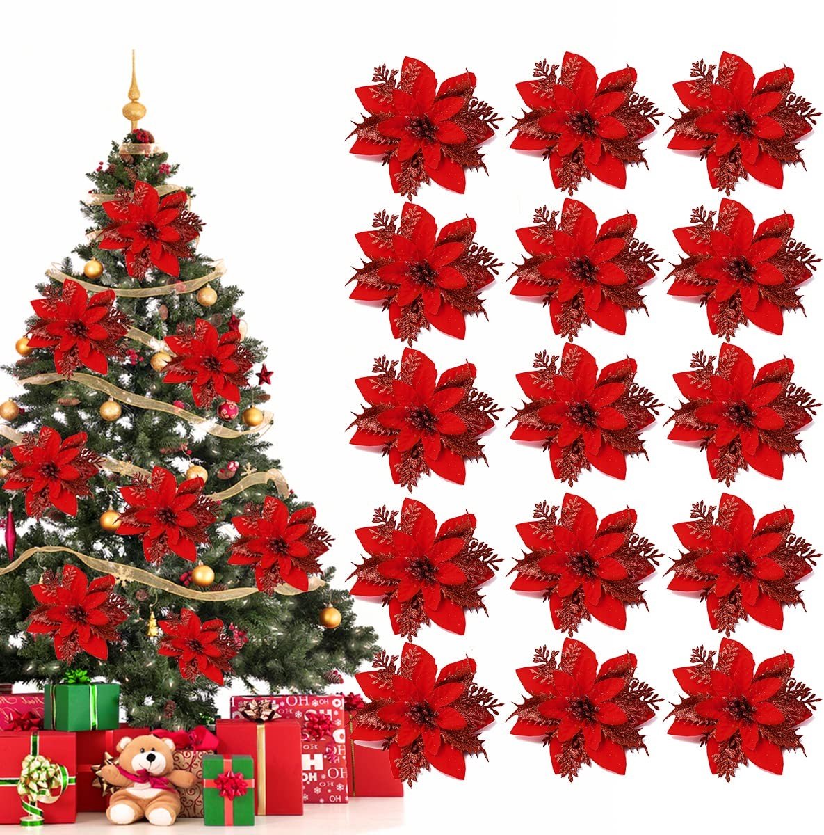 Solidchoice - 15 Stuks Kunstmatige Poinsettia Bloemen voor Kerstdecoratie
