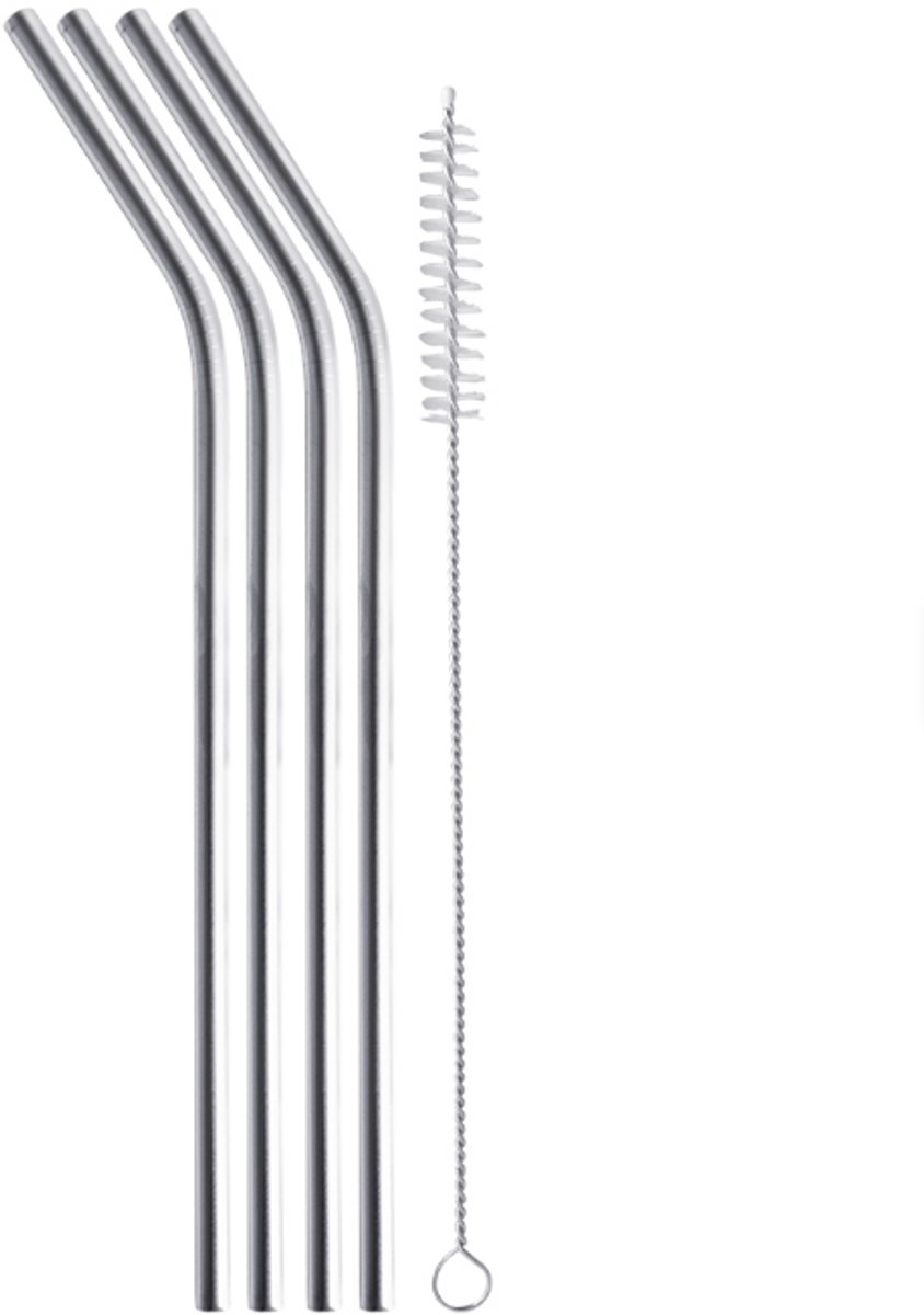 RVS Rietjes Straws 4 stuks + Schoonmaakborsteltje Milieubewust en duurzaam alternatief