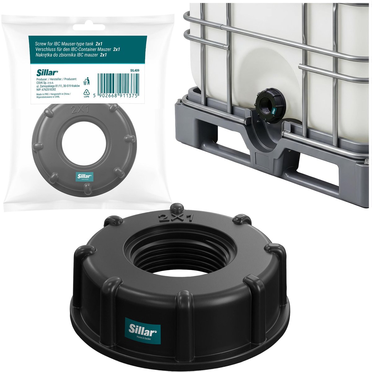 Sillar IBC-tankdop - IBC-watertankdopadapter - S60x6 1" aansluiting - voor IBC, Mauzer watertank - 1stk