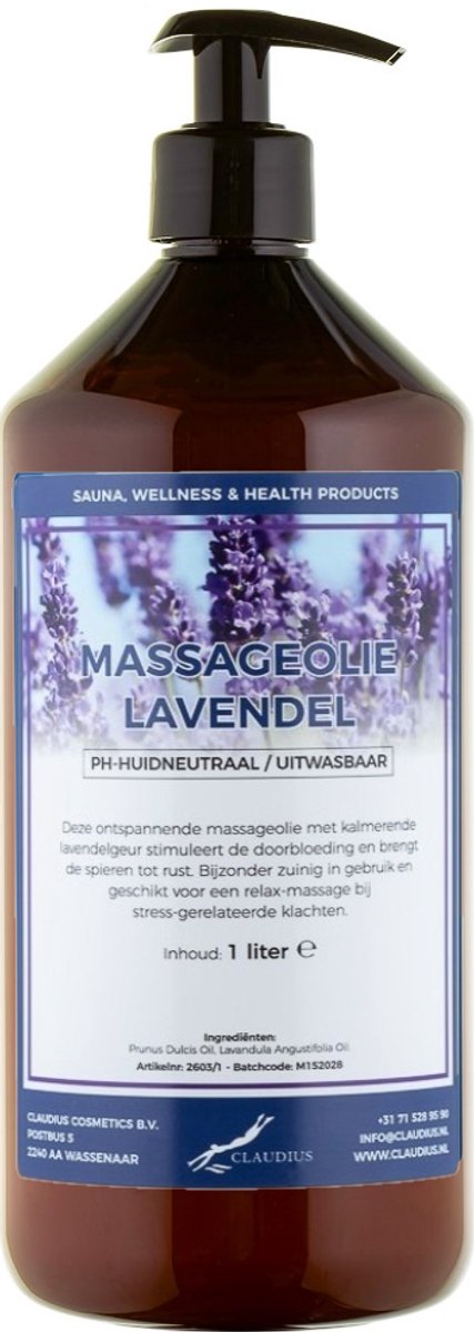 Massageolie Lavendel 1 liter met gratis pomp - 100% natuurlijk - biologisch en koud geperst