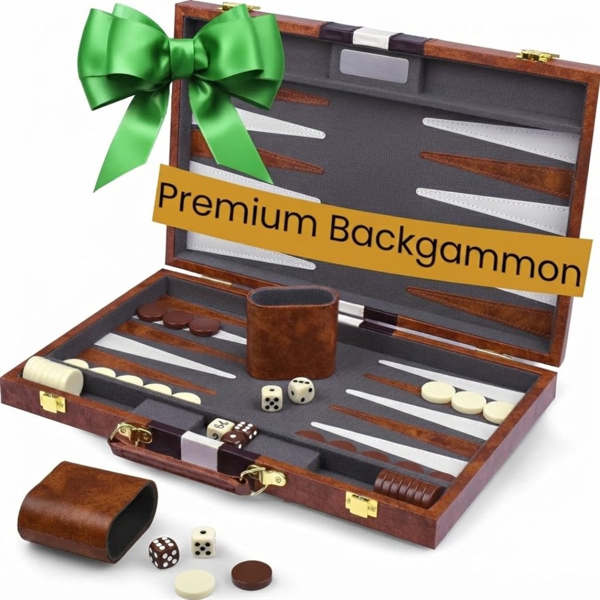 NIVA® Backgammon - Luxe Reiseditie - Backgammon Koffer - Bruin - 38cm x 25cm x 6cm