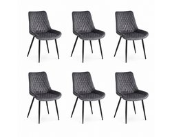 Colenis - Adama Eetkamerstoel - Set Van 6 - Grijs - Fluweel - Velvet - Industrieel