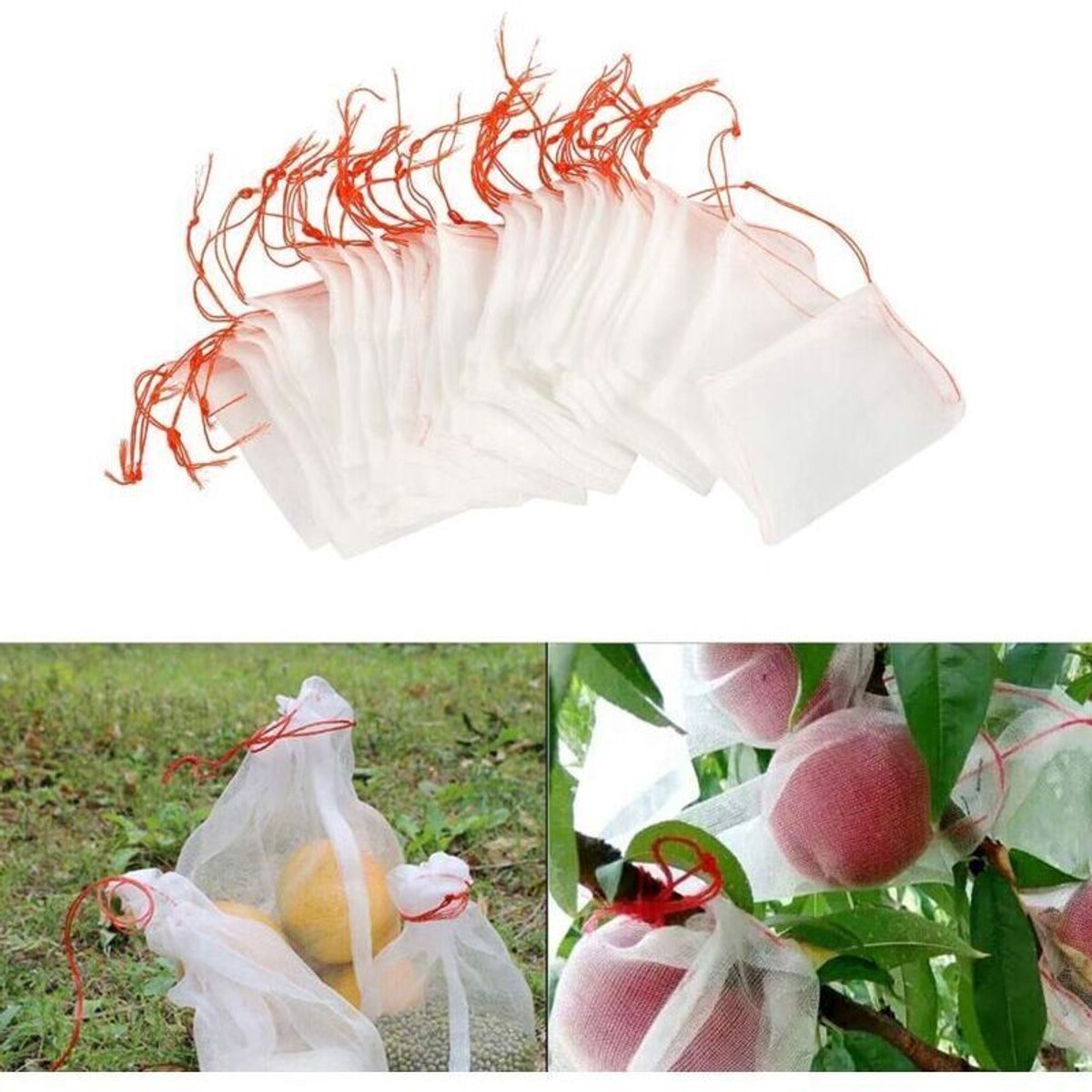 Verpakking van 100 stuks insectennetten, nylon tuinbeschermingsnetten, herbruikbare fruit- en plantenbeschermingszakken, vogelwerende druivenzakken geschikt voor trekkoord (15 x 10 cm)