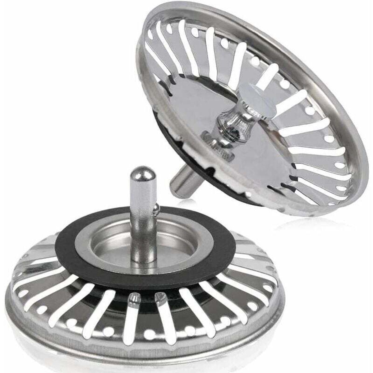 Twee afvoerpluggen/zeefjes geschikt voor gootstenen, geschikt voor gootsteenafvoeren, keukens/badkamers, 84 mm diageschikt voorer, geschikt voor bolvormige uiteinden, gemaakt van roestvrij staal.