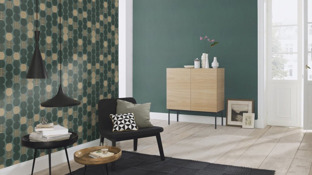 Mat Groen Vliesbehang linnenprint Rasch Amazing 531459