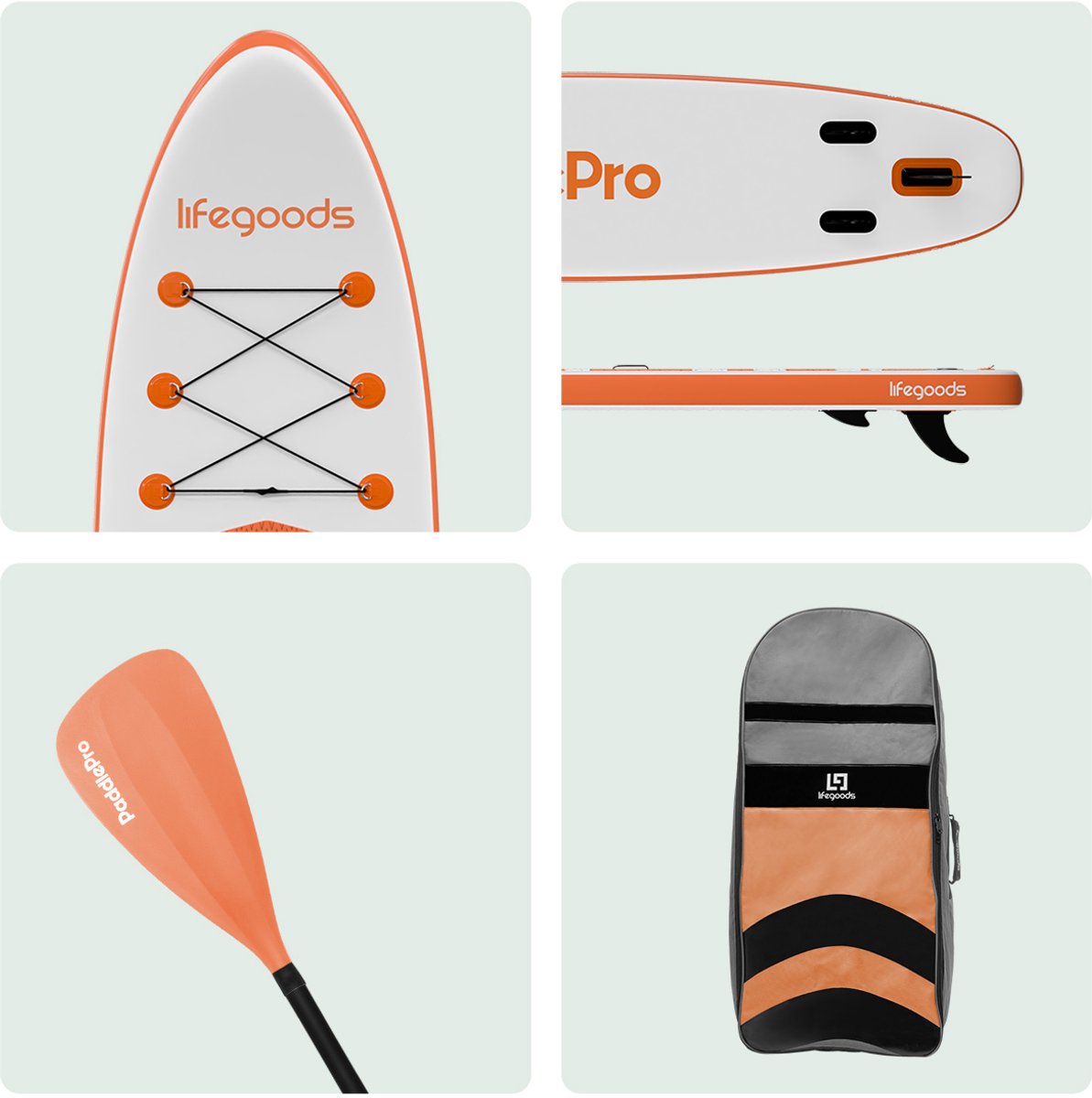 LifeGoods PaddlePro SUP Board - Opblaasbaar Paddle Board - Complete Set - Max. 150KG - 320x81cm - Wit/Oranje – foto 7