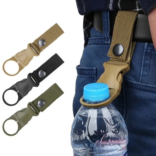 Waterfleshouder voor Riem & Rugzak - Nylon Fleshouder Clip - Carabiner Flesgesp - Zwart — afbeelding 2