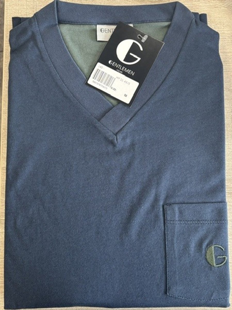 Gentlemen - heren pyjama 114335 - all season pyjamaset - 100% katoen - donkerblauw - V-hals - L