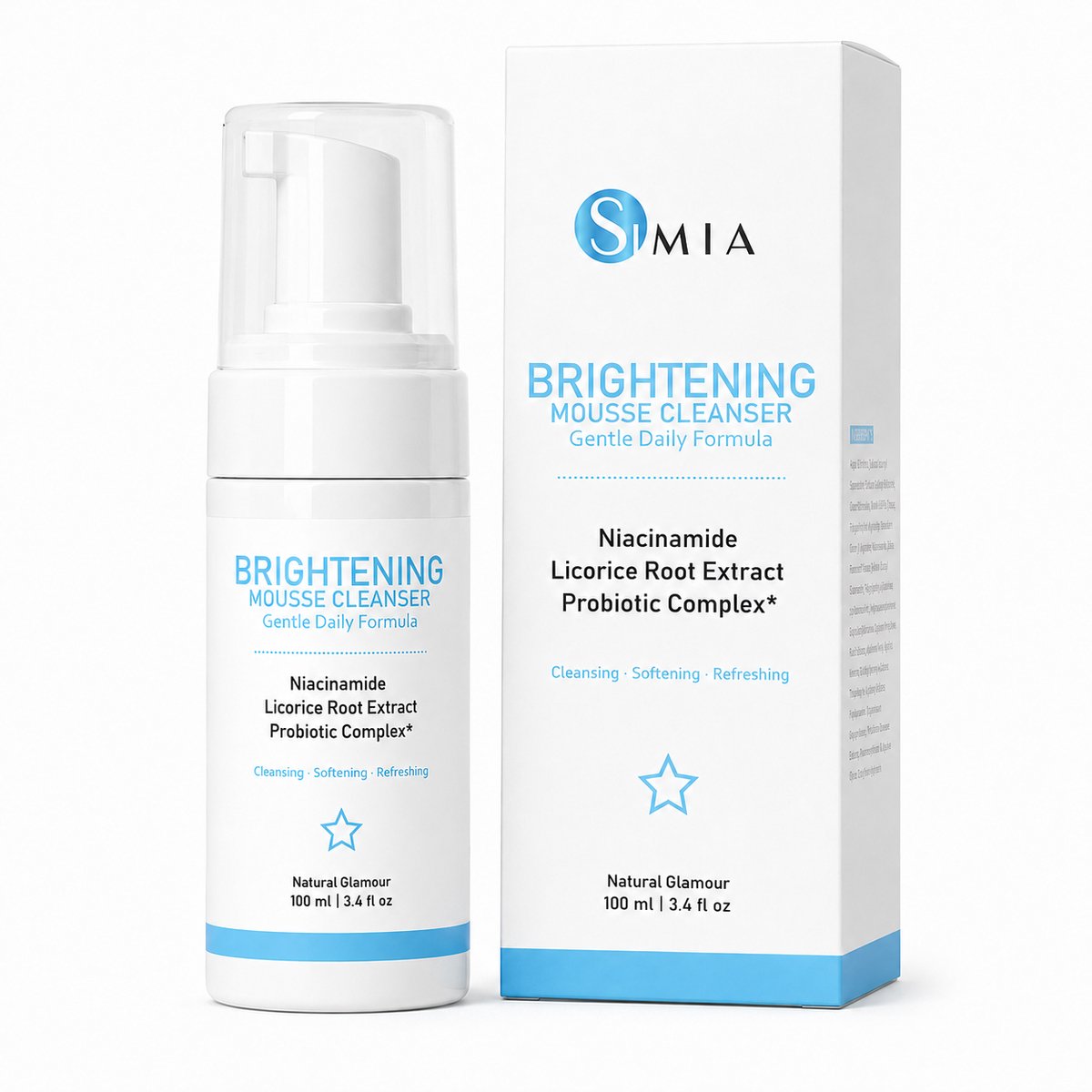 Simia™ Brightening Mousse Cleanser – Face Wash & Gezichtsreiniger met Niacinamide – Voor een Schone en Stralende Huid – 100 ml