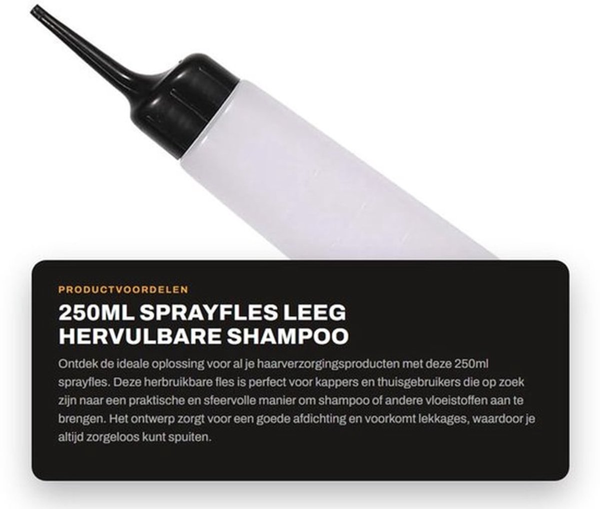 Sprayfles 250ml - Leeg - Hervulbare Container - Kunststof - Antislip - Duurzaam - Geschikt voor Shampoo en Haarbehandeling - Shampoofles